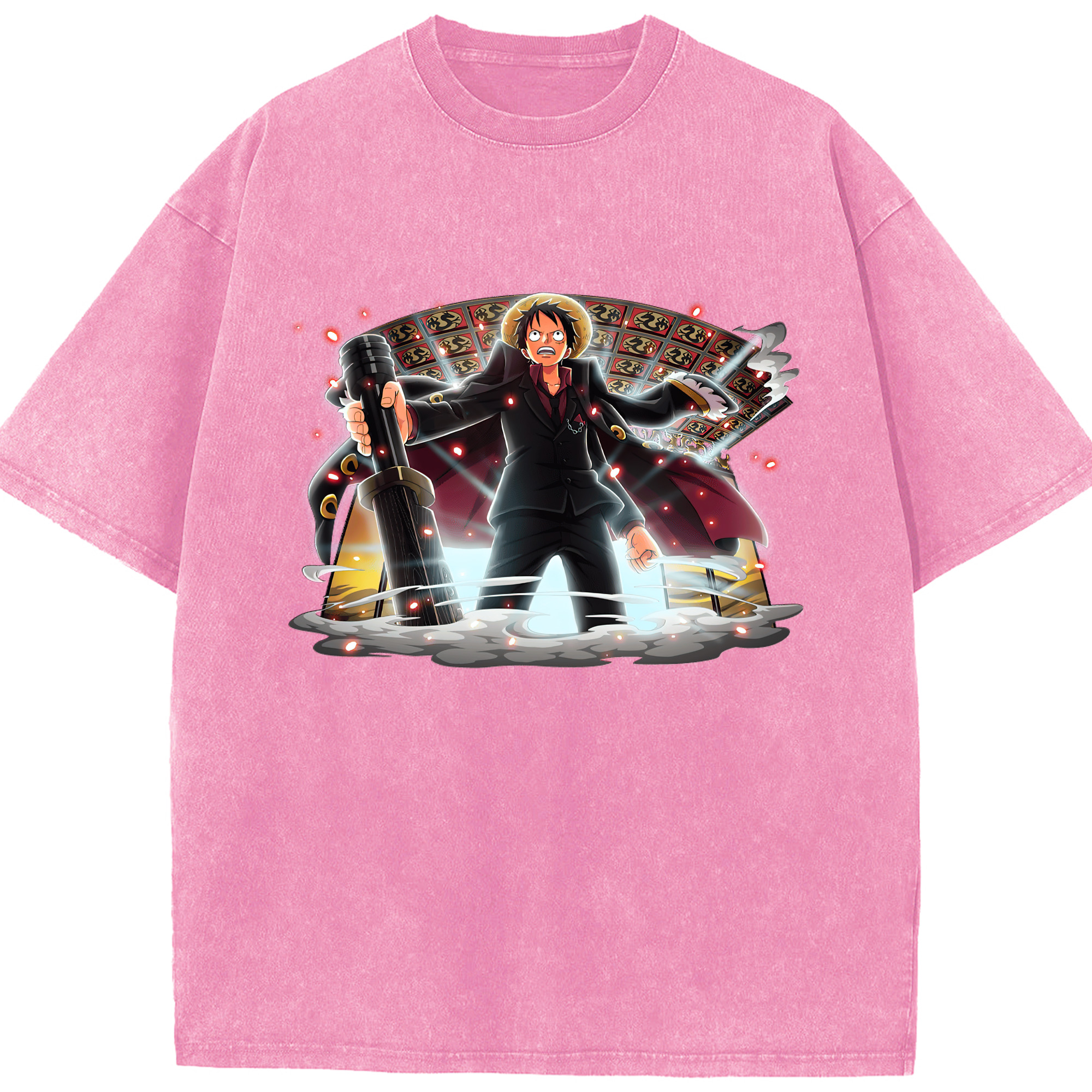 （画像用） ワンピース モンキー・D・ルフィ ONE PIECE Monkey D. Luffy 綿100% ヴィンテージ風 半袖Tシャツ（フロントプリント）